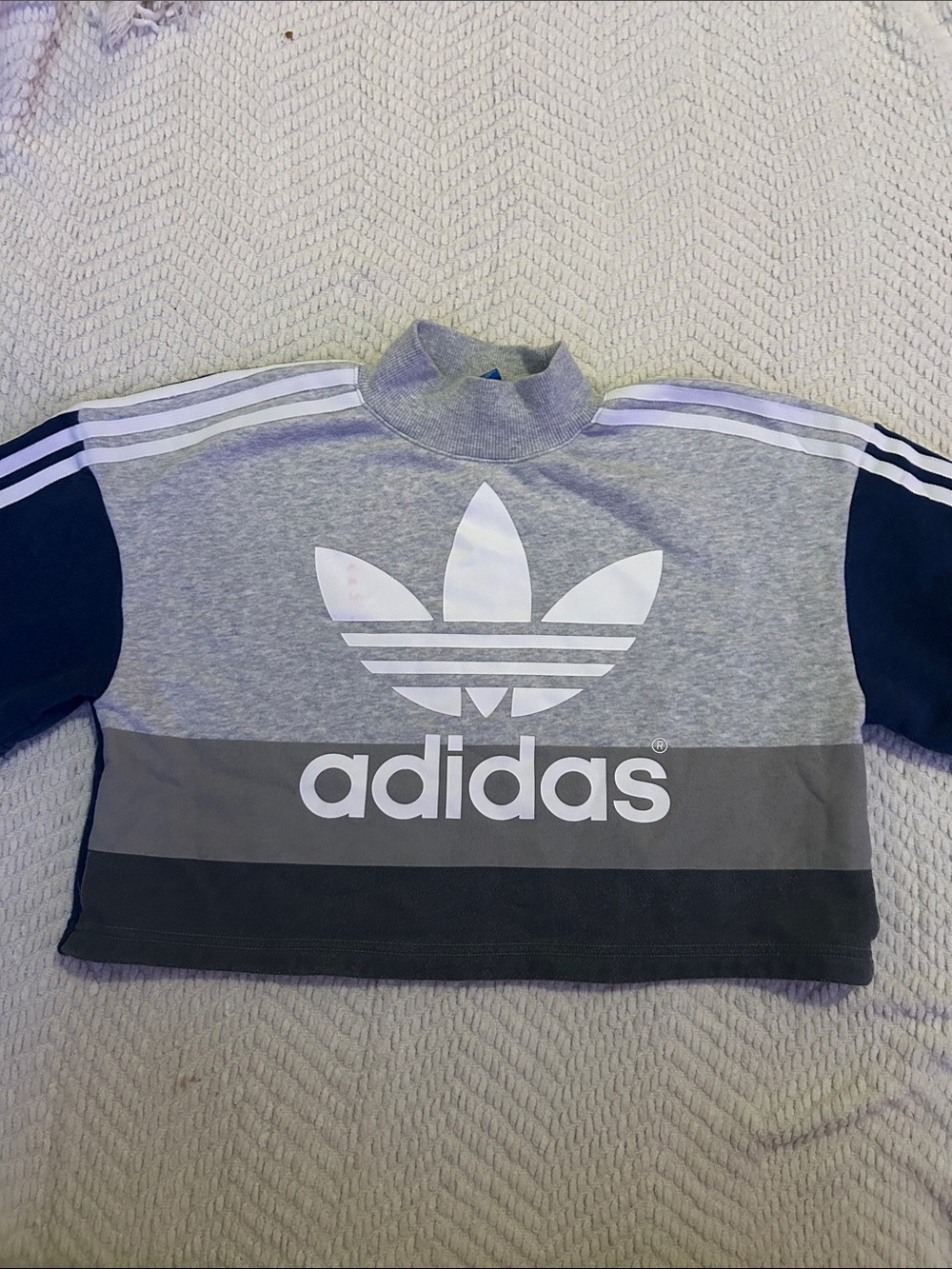 adidas Grey, Navy & Dark Gray Cropped Crew Sweatshirt